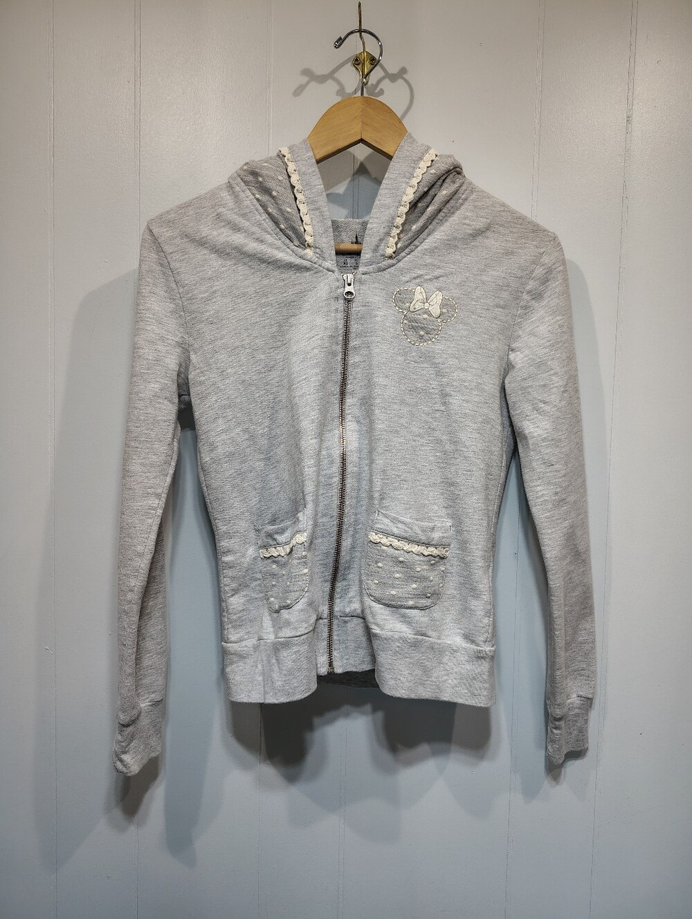 Disney Parks Minnie Mouse Disney Zip Hoodie with Lace Detail size Small